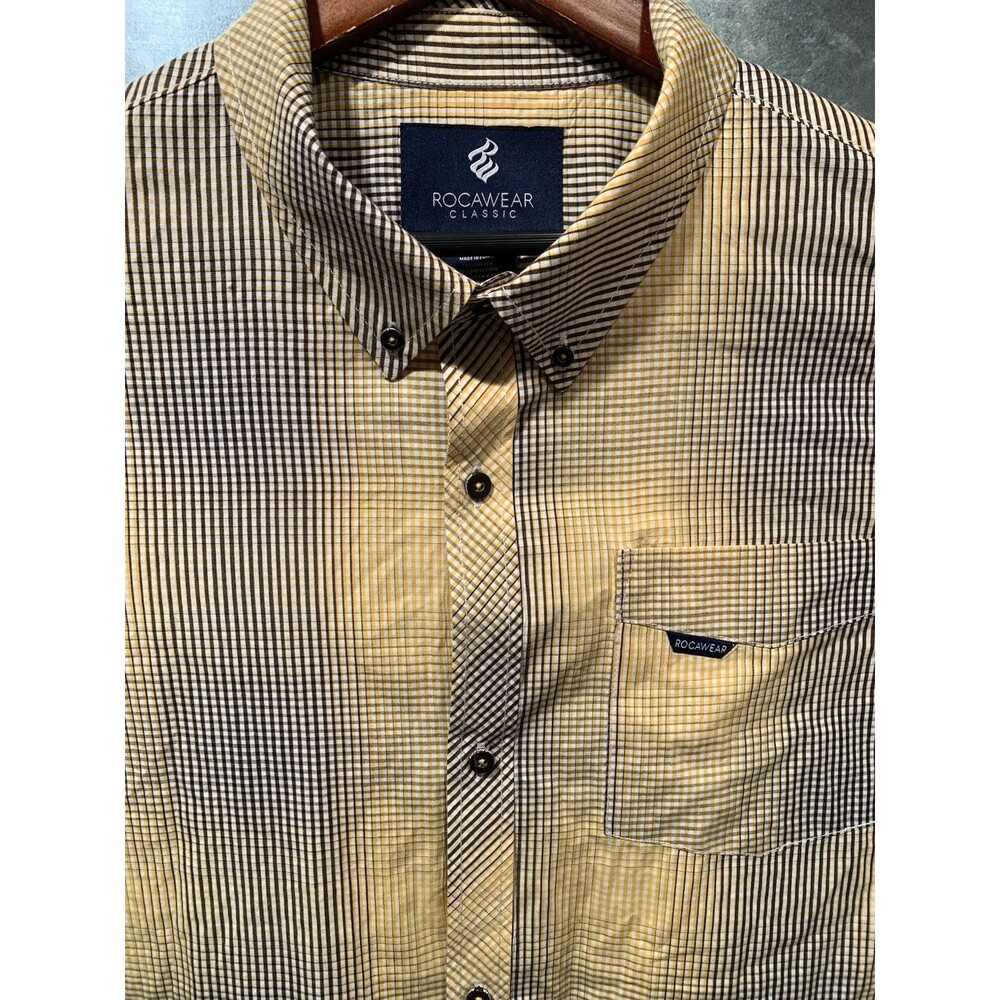 3XL Rocawear Classic Yellow/White/Brown Fade Checks Button Down Long Sleeve - Picture 2 of 16